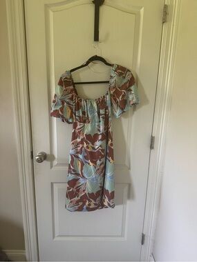 Gianni Bini Floral Square-Neck Mini Dress in Brown and Light Blue